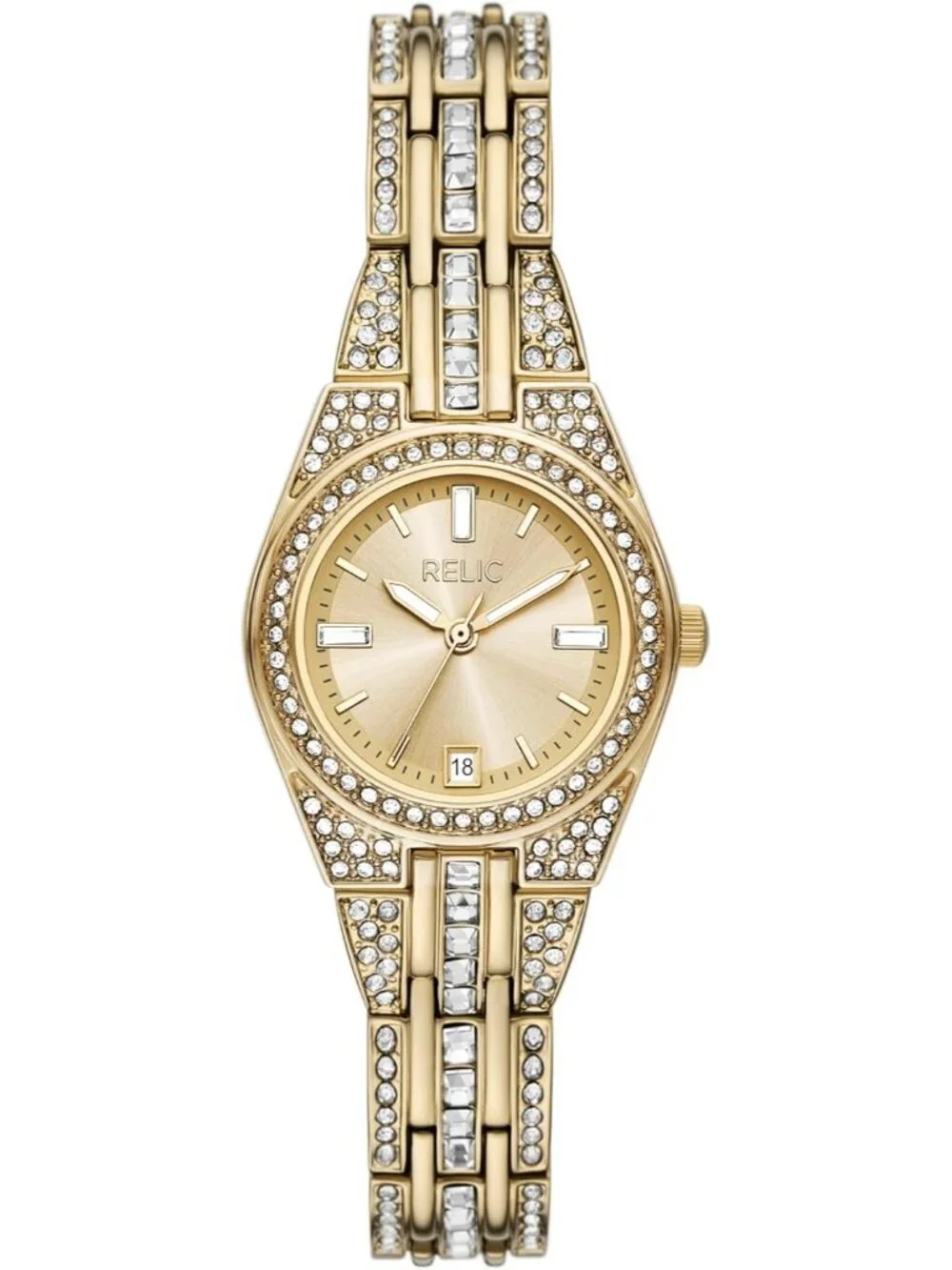 Relic Women's Gold Analog Quartz Fossil Queen's Court Diamond Round Luxury Watch